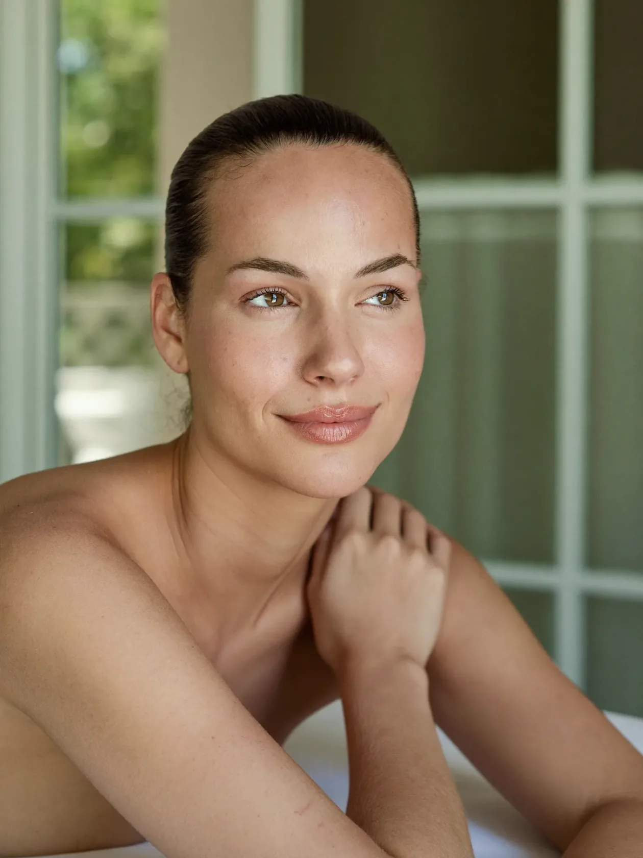 Primer plano de un rostro con piel sana y luminosa, resultado natural de medicina estética facial
