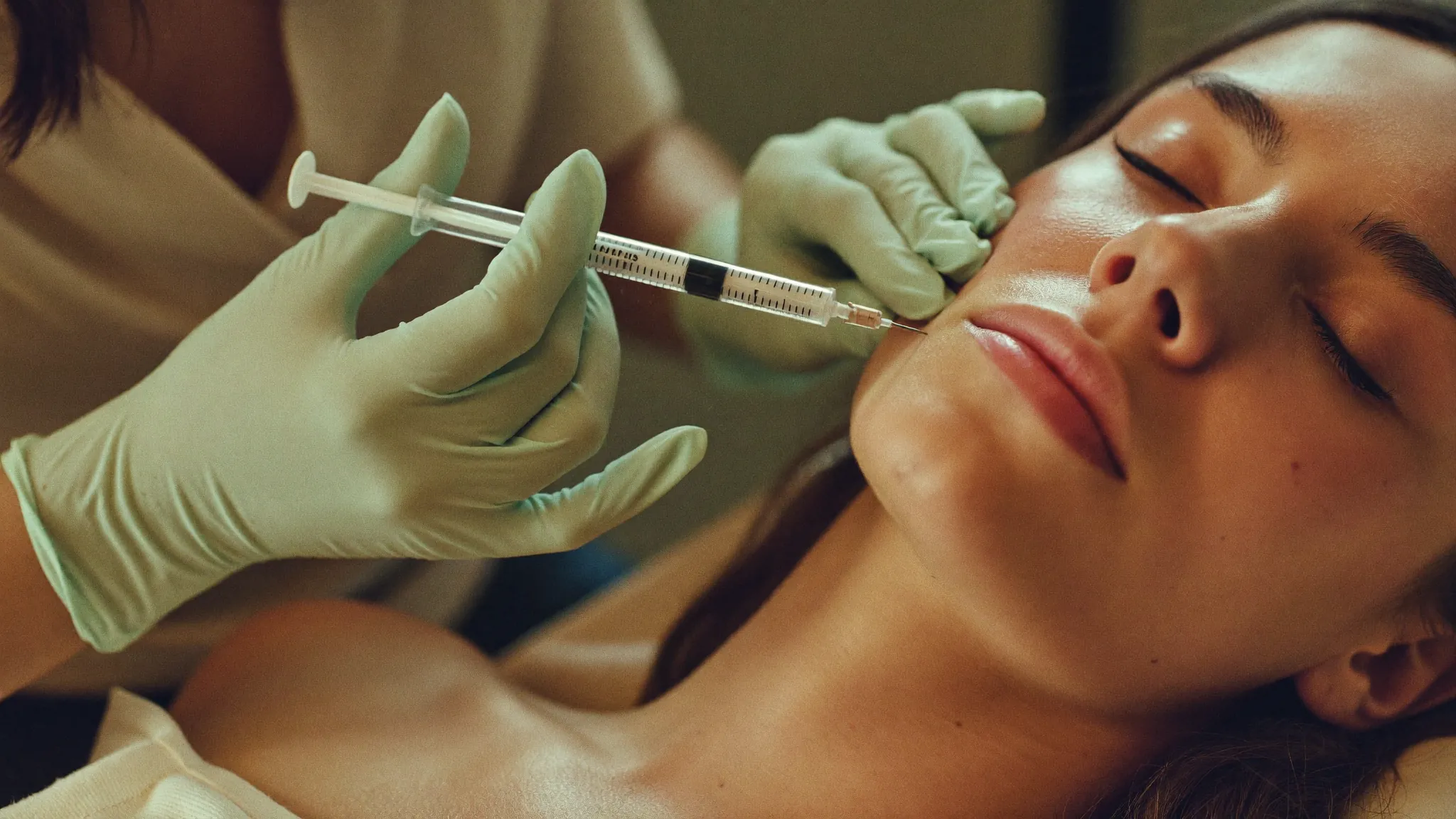 Tratamiento de medicina estética facial con jeringa
